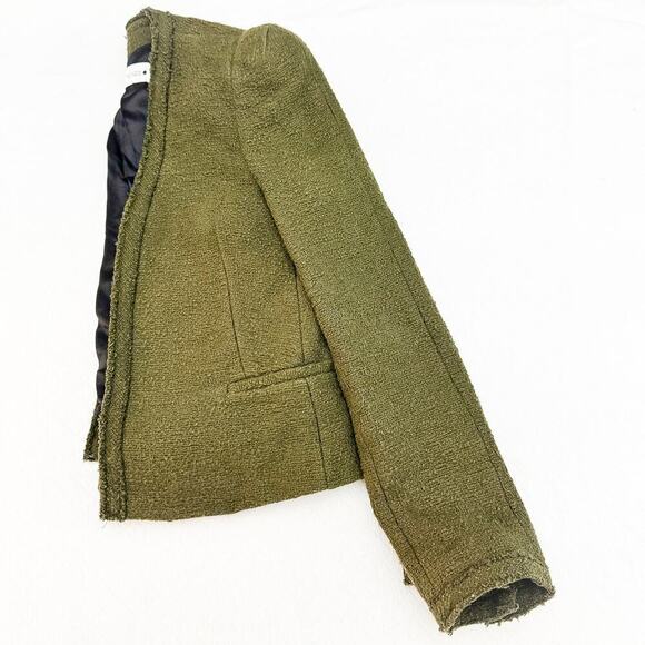 Zara Green Shoulder Pad Structured Tweed Open Blazer Size XS - Picture 6 of 6